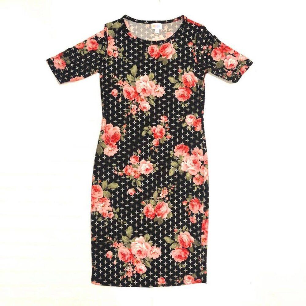 NEW XL LuLaRoe Julia Pencil‎ Dress Floral Black Pink Slim Fitted Knee Length NWT